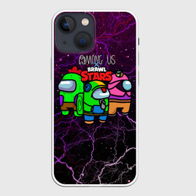 Чехол для iPhone 13 mini с принтом Among Us x Brawl Stars в Новосибирске,  |  | among us | among us space | among us игра | amongus | brawl | brawl stars | brawl stars x among us | game | impostors | leon | бравл | бравл старс | игра | космонавт | леон | одни из нас | спайк | среди нас | тара | эмонг ас