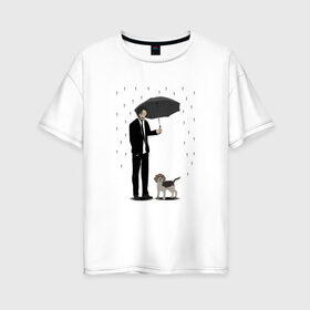 Женская футболка хлопок Oversize с принтом John Wick в Новосибирске, 100% хлопок | свободный крой, круглый ворот, спущенный рукав, длина до линии бедер
 | beagle | john | john wick | wick | баба яга | бигль | джон уик | дождь | забота | защита животных | зонт | киану ривз | месть | охрана | собака