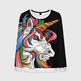 Мужской свитшот 3D с принтом Evil unicorn в Новосибирске, 100% полиэстер с мягким внутренним слоем | круглый вырез горловины, мягкая резинка на манжетах и поясе, свободная посадка по фигуре | black | blue | evil | evil unicorn | green yellow | horn | horse | multicolored | pink | red | white | белый | зеленый желтый | зло | злой единорог | конь | красный | лошадь | разноцветный | рог | розовый | синий | черный