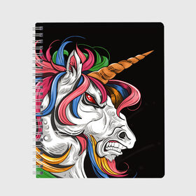 Тетрадь с принтом Evil unicorn в Новосибирске, 100% бумага | 48 листов, плотность листов — 60 г/м2, плотность картонной обложки — 250 г/м2. Листы скреплены сбоку удобной пружинной спиралью. Уголки страниц и обложки скругленные. Цвет линий — светло-серый
 | black | blue | evil | evil unicorn | green yellow | horn | horse | multicolored | pink | red | white | белый | зеленый желтый | зло | злой единорог | конь | красный | лошадь | разноцветный | рог | розовый | синий | черный
