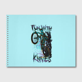 Альбом для рисования с принтом Забава с ножами в Новосибирске, 100% бумага
 | матовая бумага, плотность 200 мг. | велосипеды | велоспорт | забавы с ножами | кислота. | ножи | экстремальный спорт | экстрим