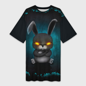 Платье-футболка 3D с принтом NEON HARE в Новосибирске,  |  | животное | заяц | злое | злые глаза | кролик | неон | плюшевое