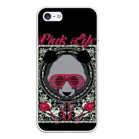 Чехол для iPhone 5/5S матовый с принтом Розовая жизнь в Новосибирске, Силикон | Область печати: задняя сторона чехла, без боковых панелей | голова медведя. | голова панды | медведи | орнамент | панда | панда в розовых очках | розовая жизнь | розовый стиль | розы