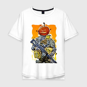 Мужская футболка хлопок Oversize с принтом Хэллоуин Калибр в Новосибирске, 100% хлопок | свободный крой, круглый ворот, “спинка” длиннее передней части | калибр | солдат | тыква | хэллоуин