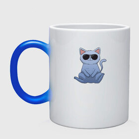 Кружка хамелеон с принтом Blue Cat в Новосибирске, керамика | меняет цвет при нагревании, емкость 330 мл | домашний | животные | звери | киса | киска | кот | котенок | котэ | котя | кошка | крутой | лапочка | милый | мимими | модный | очки | синий | хороший