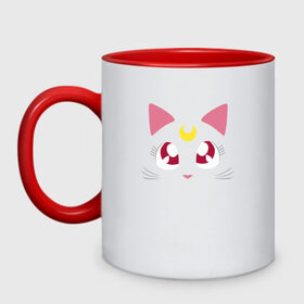 Кружка двухцветная с принтом Luna Cat. Sailor Moon в Новосибирске, керамика | объем — 330 мл, диаметр — 80 мм. Цветная ручка и кайма сверху, в некоторых цветах — вся внутренняя часть | Тематика изображения на принте: anime | cute | аниме | взгляд | волшебство | глаза | киса | киска | кот | котенок | котэ | котя | кошка | лапочка | луна | магия | месяц | милый | мимими | мордочка | сейлор мун | хороший | япония