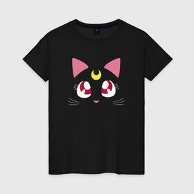 Женская футболка хлопок с принтом Luna Cat. Sailor Moon в Новосибирске, 100% хлопок | прямой крой, круглый вырез горловины, длина до линии бедер, слегка спущенное плечо | anime | cute | аниме | взгляд | волшебство | глаза | киса | киска | кот | котенок | котэ | котя | кошка | лапочка | луна | магия | месяц | милый | мимими | мордочка | сейлор мун | хороший | япония