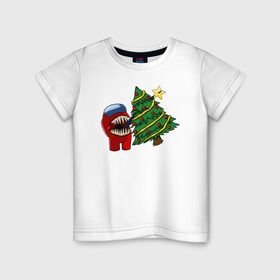 Детская футболка хлопок с принтом Among Us | Новогодний в Новосибирске, 100% хлопок | круглый вырез горловины, полуприлегающий силуэт, длина до линии бедер | Тематика изображения на принте: 
