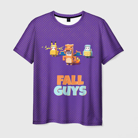 Мужская футболка 3D с принтом Fall Guys в Новосибирске, 100% полиэфир | прямой крой, круглый вырез горловины, длина до линии бедер | battle royale | fall | fall guys | game | games | guys | winner | батл роял | игра | игры | победитель | фалл гайс