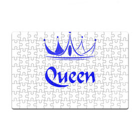 Пазл магнитный 126 элементов с принтом Queen в Новосибирске, полимерный материал с магнитным слоем | 126 деталей, размер изделия —  180*270 мм | blue crown | crown | crown print | queen | queen lettering | queen print | королева | корона | надпись королева | принт королева | принт короны | синяя корона
