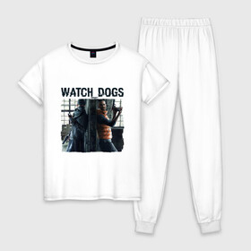 Женская пижама хлопок с принтом Watch dogs (Z) в Новосибирске, 100% хлопок | брюки и футболка прямого кроя, без карманов, на брюках мягкая резинка на поясе и по низу штанин | black viceroys | ubisoft montreal | watch dogs | watchdogs | watch_dogs | взлом | делфорд уэйд | дефолт | джей би | джей би маркович | дэмиен брэнкс | клара лилл | куинн | лаки | лис | мститель | пирс | рэймонд кинни | сторожевые п