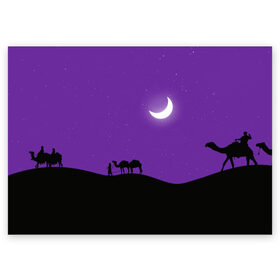 Поздравительная открытка с принтом Арабская Ночь в Новосибирске, 100% бумага | плотность бумаги 280 г/м2, матовая, на обратной стороне линовка и место для марки
 | Тематика изображения на принте: minimal | moon | night | арабская ночь | верблюд | верблюды | звезды | караван верблюдов | луна | минимализм | небо | ночное небо | ночь | природа | пустыня | силуэт | силуэты