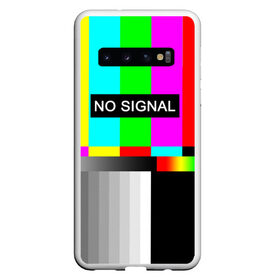 Чехол для Samsung Galaxy S10 с принтом NO SIGNAL в Новосибирске, Силикон | Область печати: задняя сторона чехла, без боковых панелей | no signal | не работает | нет сигнала | полосы | профилактика | радуга