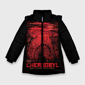 Зимняя куртка для девочек 3D с принтом Чернобыль в Новосибирске, ткань верха — 100% полиэстер; подклад — 100% полиэстер, утеплитель — 100% полиэстер. | длина ниже бедра, удлиненная спинка, воротник стойка и отстегивающийся капюшон. Есть боковые карманы с листочкой на кнопках, утяжки по низу изделия и внутренний карман на молнии. 

Предусмотрены светоотражающий принт на спинке, радужный светоотражающий элемент на пуллере молнии и на резинке для утяжки. | Тематика изображения на принте: chernobyl | chernobyl nuclear power plant | exclusion zone | pripyat | radiation | stalker | зона отчуждения | припять | радиация | сталкер | чаэс | чернобыль