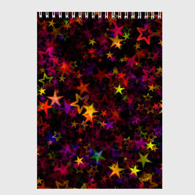 Скетчбук с принтом Stars в Новосибирске, 100% бумага
 | 48 листов, плотность листов — 100 г/м2, плотность картонной обложки — 250 г/м2. Листы скреплены сверху удобной пружинной спиралью | abstract | art | colorful | shapes | stars | texture | абстрактный | арт | звезды | разноцветный | текстура | формы