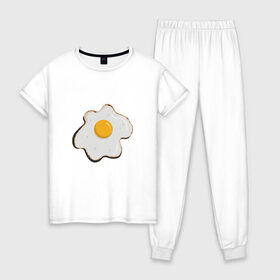 Женская пижама хлопок с принтом Яичница, завтрак в Новосибирске, 100% хлопок | брюки и футболка прямого кроя, без карманов, на брюках мягкая резинка на поясе и по низу штанин | арт | белок. | еда | желток | завтрак | люблю еду | минимализм | яичница | яйцо