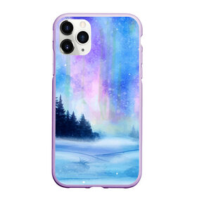 Чехол для iPhone 11 Pro Max матовый с принтом Зимняя соната в Новосибирске, Силикон |  | watercolor | акварель | зима | лес | сияние | снег