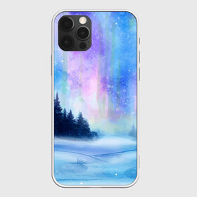Чехол для iPhone 12 Pro Max с принтом Зимняя соната в Новосибирске, Силикон |  | watercolor | акварель | зима | лес | сияние | снег