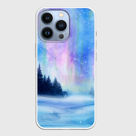 Чехол для iPhone 13 Pro с принтом Зимняя соната в Новосибирске,  |  | watercolor | акварель | зима | лес | сияние | снег