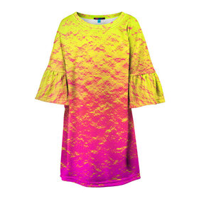 Детское платье 3D с принтом Яркий закат в Новосибирске, 100% полиэстер | прямой силуэт, чуть расширенный к низу. Круглая горловина, на рукавах — воланы | abstraction | casual | gradient | hot | yellow | абстракция | блестящий | блики | вода | волны | градиент | закат | золотистый | краска | красочный | небеса | неоновый | облака | пастельный | пляж | рассвет | сияние