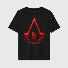 Женская футболка хлопок Oversize с принтом Assassins Creed Netflix в Новосибирске, 100% хлопок | свободный крой, круглый ворот, спущенный рукав, длина до линии бедер
 | ac | games | netflix | ubisoft | vikings | викинги | игры | нетфликс | сериалы | юбисофт