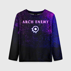 Детский лонгслив 3D с принтом Arch Enemy. Neon logo в Новосибирске, 100% полиэстер | длинные рукава, круглый вырез горловины, полуприлегающий силуэт
 | archenemy | band | bodom | deathmetal | electroguitars | guitars | hard rock | legends | metal | metalhead | progressive | rock | rock legends | rockon | shred | trash | гитары | метал | металхед | рок | рок легенды | рокконцерт | тяжеляк | хардрок