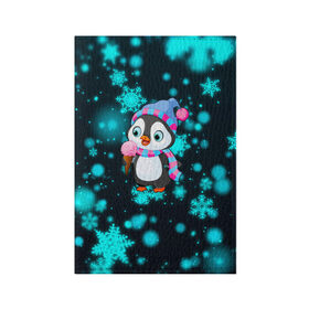 Обложка для паспорта матовая кожа с принтом Новогодний пингвин в Новосибирске, натуральная матовая кожа | размер 19,3 х 13,7 см; прозрачные пластиковые крепления | 2021 | new year | бык | год быка | девочка | дед мороз | детям | дочке | мальчик | модная | модный | мороженое | новогодний дизайн | новогодний пингвин | новогодняя | новый год | пенгвин | пингвин | пингвины