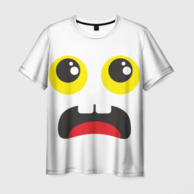 Мужская футболка 3D с принтом Испуганное лицо в Новосибирске, 100% полиэфир | прямой крой, круглый вырез горловины, длина до линии бедер | Тематика изображения на принте: большие глаза | испуг | испуганное лицо | смайлик | стикер