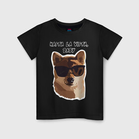 Детская футболка хлопок с принтом Собакен Арни в Новосибирске, 100% хлопок | круглый вырез горловины, полуприлегающий силуэт, длина до линии бедер | dog | dogs | арнольдшварценеггер | домашнийпитомец | друг | лучшийдру | лучшийдругчеловека | очки | собака | собаки | собачка | терминатор