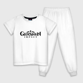 Детская пижама хлопок с принтом Genshin Impact Logo (Z) в Новосибирске, 100% хлопок |  брюки и футболка прямого кроя, без карманов, на брюках мягкая резинка на поясе и по низу штанин
 | aaa игра | breath of the wild | ubisoft | анемо | барбара | беннет | бэй доу | венти | гатя | геншин импакт | гео | гидро | дилюк | кли | нин гуан | ноэлль | рэйзор | электро