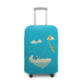 Чехол для чемодана 3D с принтом ОБИТАТЕЛИ АНТАРКТИКИ в Новосибирске, 86% полиэфир, 14% спандекс | двустороннее нанесение принта, прорези для ручек и колес | белый медведь | воздушный змей | детский рисунок | мультяшный персонаж | небо голубое | облака | пингвин | рисунок