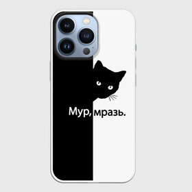 Чехол для iPhone 13 Pro с принтом Черный кот в Новосибирске,  |  | буквы | глаза | кот | котик | кошка | минимал | надпись | настроение | простая надпись | текст | черно белое | черный кот | черный фон