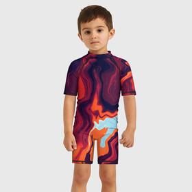 Детский купальный костюм 3D с принтом ABSTRACTION в Новосибирске, Полиэстер 85%, Спандекс 15% | застежка на молнии на спине | абстрактный | абстракция | геометрический рисунок | геометрия | корея | краски | красная | красный | кружево | неон | оранжевая | оранжевый | рисунок | текстура | узор | цвет | цвета | черная | черный