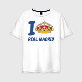 Женская футболка хлопок Oversize с принтом Real Madrid FC в Новосибирске, 100% хлопок | свободный крой, круглый ворот, спущенный рукав, длина до линии бедер
 | barcelona | club | creamy | fc | soccer | spanish | whites | барселона | белые | испанский | клуб | сливочные | фк | футбол | футбольный