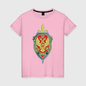 Женская футболка хлопок с принтом ФСБ в Новосибирске, 100% хлопок | прямой крой, круглый вырез горловины, длина до линии бедер, слегка спущенное плечо | безопасность | георгий | герб | защита | меч | россия | служба