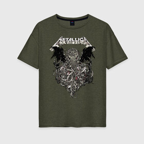 Женская футболка хлопок Oversize с принтом Metallica в Новосибирске, 100% хлопок | свободный крой, круглый ворот, спущенный рукав, длина до линии бедер
 | american | heavy metal | los angeles | metal band | metallica | music | thrash metal | американская | лос анджелес | метал группа | металлика | музыка | трэш метал | трэш металл | хеви метал