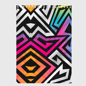 Скетчбук с принтом GRAFFITY в Новосибирске, 100% бумага
 | 48 листов, плотность листов — 100 г/м2, плотность картонной обложки — 250 г/м2. Листы скреплены сверху удобной пружинной спиралью | абстракция | геометрия | ломаные линии | неон | полоски | разноцветный принт | яркие цвета