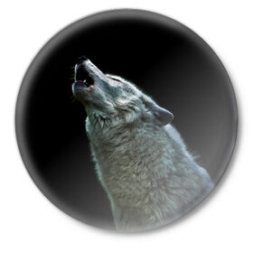 Значок с принтом Воющий волк в Новосибирске,  металл | круглая форма, металлическая застежка в виде булавки | ауф | волк | воющий волк | животное | зверь