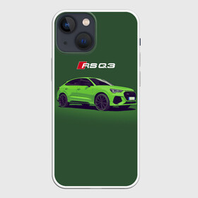 Чехол для iPhone 13 mini с принтом AUDI RS Q3 | АУДИ СПОРТ (Z) в Новосибирске,  |  | audi | auto | perfomance | q3 | rs | rs q3 | rsq3 | sport | авто | автомобиль | автомобильные | ауди | бренд | ку 3 | ку3 | марка | машины | перфоманс | рс | спорт