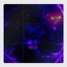 Магнитный плакат 3Х3 с принтом ЗВЕЗДНЫЙ ЛЕВ в Новосибирске, Полимерный материал с магнитным слоем | 9 деталей размером 9*9 см | animal | dark | king | lion | star | животные | звезды | звери | космос | лев | неон | силуэт | тьма | ультрафиолет | царь
