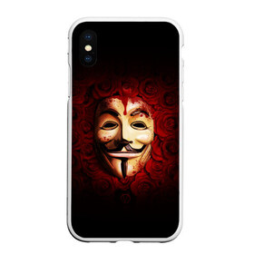 Чехол для iPhone XS Max матовый с принтом Кровавая маска в Новосибирске, Силикон | Область печати: задняя сторона чехла, без боковых панелей | Тематика изображения на принте: красный фон | кровь | лицо в крови | маска | маска в крови | популярная маска | розы