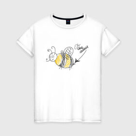 Женская футболка хлопок с принтом По па шмеля в Новосибирске, 100% хлопок | прямой крой, круглый вырез горловины, длина до линии бедер, слегка спущенное плечо | Тематика изображения на принте: жара | лето | пчелы | солнце | шмели
