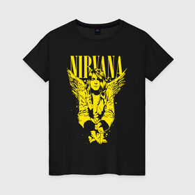 Женская футболка хлопок с принтом NIRVANA в Новосибирске, 100% хлопок | прямой крой, круглый вырез горловины, длина до линии бедер, слегка спущенное плечо | nirvana | nirvana smells like | rock | teen spirit | курт кобейн | нирвана | песни | рок.