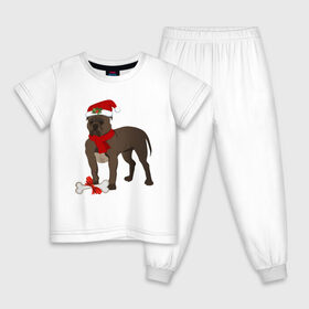 Детская пижама хлопок с принтом Новогодний питбуль в Новосибирске, 100% хлопок |  брюки и футболка прямого кроя, без карманов, на брюках мягкая резинка на поясе и по низу штанин
 | 