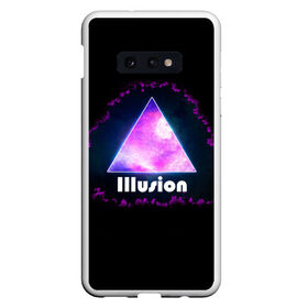 Чехол для Samsung S10E с принтом ILLUSION в Новосибирске, Силикон | Область печати: задняя сторона чехла, без боковых панелей | Тематика изображения на принте: галактика | звезды | космос | млечный путь | надпись неоновая | неоновый космос | треугольник