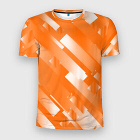 Мужская футболка 3D спортивная с принтом Оранжевый градиент в Новосибирске, 100% полиэстер с улучшенными характеристиками | приталенный силуэт, круглая горловина, широкие плечи, сужается к линии бедра | блеск | геометрия | градиент | линии | оранжевый | полосы