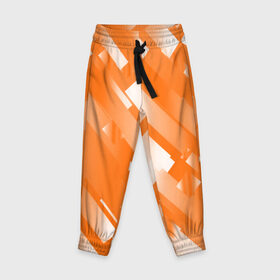 Детские брюки 3D с принтом Оранжевый градиент в Новосибирске, 100% полиэстер | манжеты по низу, эластичный пояс регулируется шнурком, по бокам два кармана без застежек, внутренняя часть кармана из мелкой сетки | блеск | геометрия | градиент | линии | оранжевый | полосы