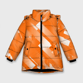 Зимняя куртка для девочек 3D с принтом Оранжевый градиент в Новосибирске, ткань верха — 100% полиэстер; подклад — 100% полиэстер, утеплитель — 100% полиэстер. | длина ниже бедра, удлиненная спинка, воротник стойка и отстегивающийся капюшон. Есть боковые карманы с листочкой на кнопках, утяжки по низу изделия и внутренний карман на молнии. 

Предусмотрены светоотражающий принт на спинке, радужный светоотражающий элемент на пуллере молнии и на резинке для утяжки. | Тематика изображения на принте: блеск | геометрия | градиент | линии | оранжевый | полосы