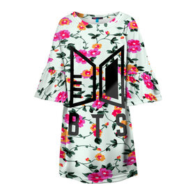 Детское платье 3D с принтом BTS в Новосибирске, 100% полиэстер | прямой силуэт, чуть расширенный к низу. Круглая горловина, на рукавах — воланы | army | blackpink | bts | exo | idol | k pop | mv | texture | tvxq | twice | абстракция | айдол | бойбенд | бтс | весна | группа | к поп | кпоп | логотип | паттерн | текстура | цветы
