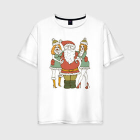 Женская футболка хлопок Oversize с принтом Дед Мороз и Снегурочки в Новосибирске, 100% хлопок | свободный крой, круглый ворот, спущенный рукав, длина до линии бедер
 | 